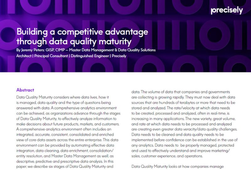 Building a competitive advantage through data quality maturity Building a competitive advantage through data quality maturity