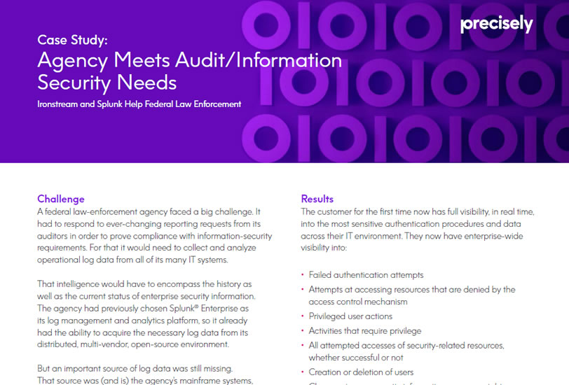 Agency meets audit/information security needs with Ironstream and Splunk