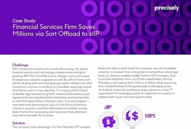 Financial Services Firm Saves Millions via Sort Offload to zIIP Case Study