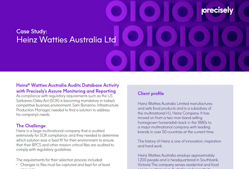 Heinze Watties Australia Audits Database Activity With Precisely's Assure Monitoring and Reporting