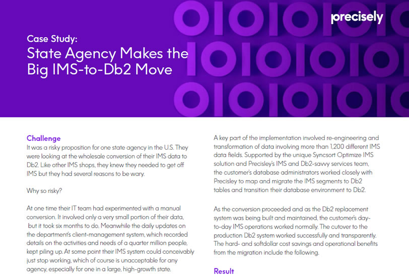 State Agency IMS-to-Db2 Transition - Precisely Syncsort Optimize IMS Case Study