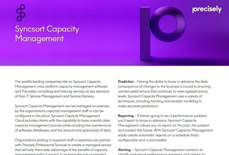 Syncsort Capacity Management Syncsort Capacity Management Solution Sheet