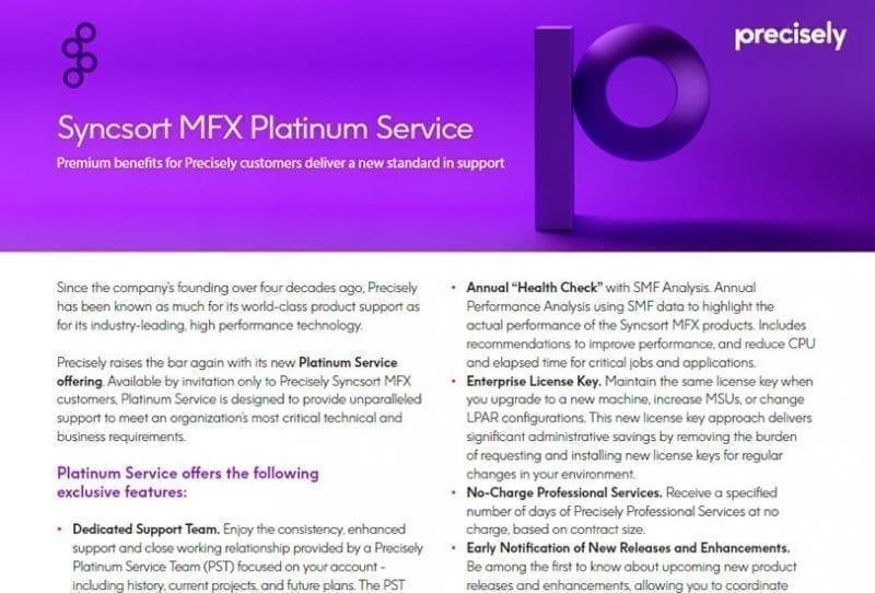 Syncsort MFX Platinum Service Syncsort MFX Platinum Service Solution Sheet