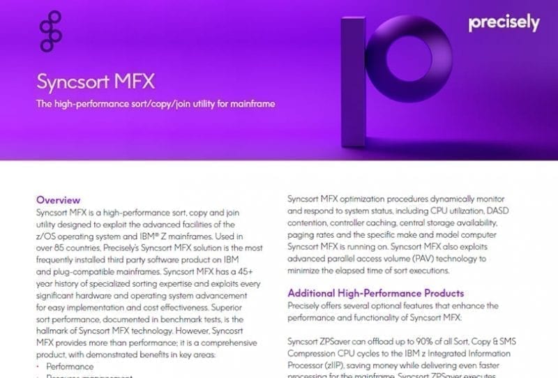 Syncsort MFX Syncsort MFX - the high performance sort/copy/join utility for mainframe