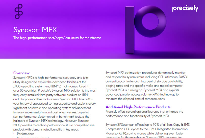 Syncsort MFX - the high performance sort/copy/join utility for mainframe