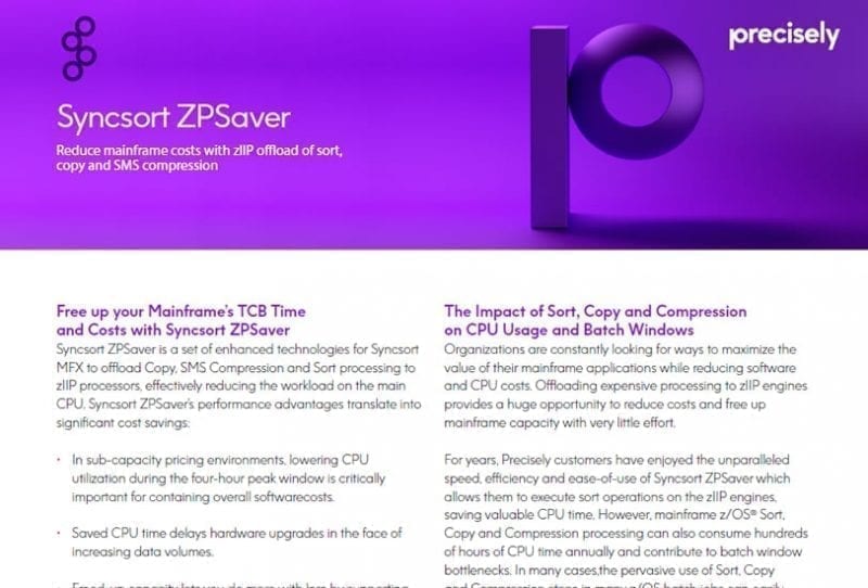 Syncsort ZPSaver Syncsort ZPSaver Solution Sheet