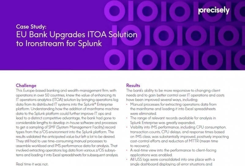 EU Bank Upgrades ITOA Solution to Ironstream for Splunk