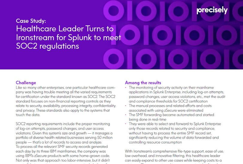 Healthcare Leader Turns to Ironstream for Splunk® to Meet SOC2 Regulations