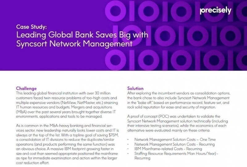 Leading Global Bank Saves Big with Syncsort Network Management