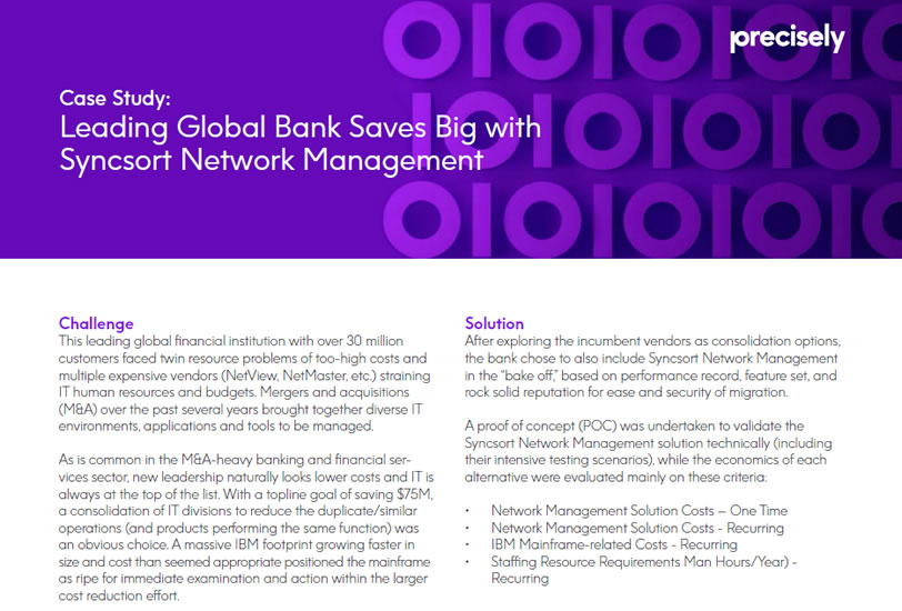 Leading Global Bank Saves Big with Syncsort Network Management