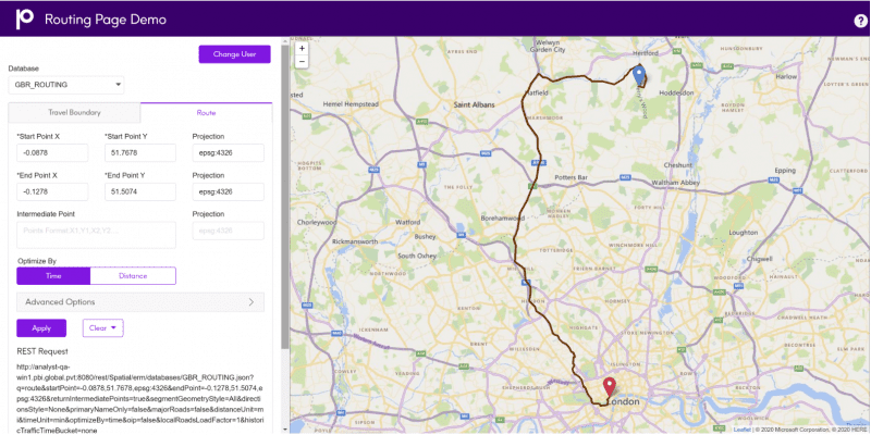 Spectrum Spatial Routing 移動の時間と距離を計算