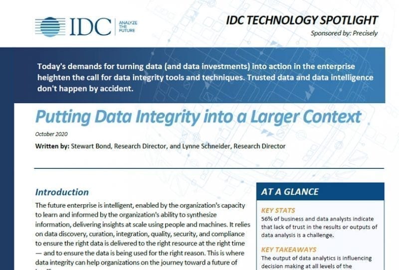 IDC Technology Spotlight Putting Data Integrity into a Larger Context