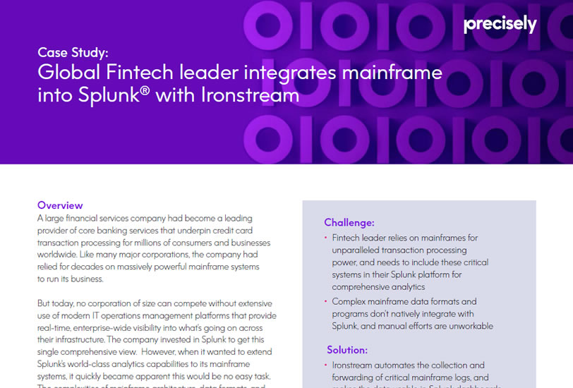Global Fintech leader integrates mainframe into Splunk with Ironstream