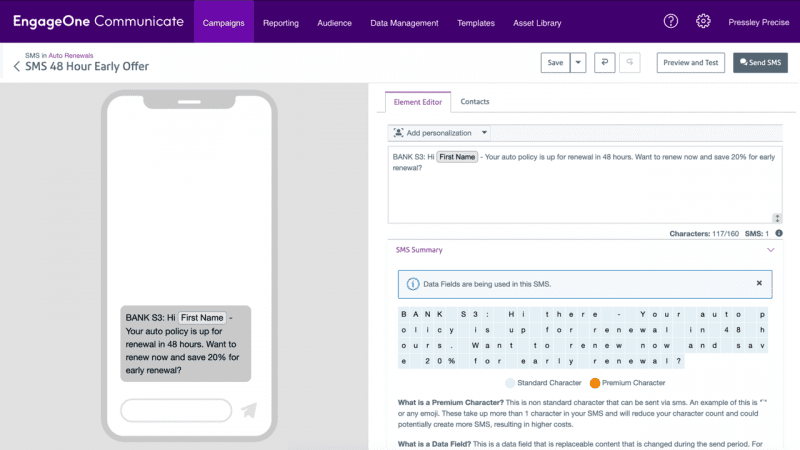 EngageOne™ Communicate: SMS Designer