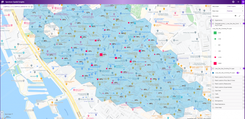 he red locations identify the negative change in footfall at every location