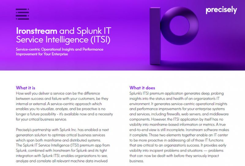 Ironstream and Splunk IT Service Intelligence (ITSI) Splunk IT Service Intelligence (ITSI)