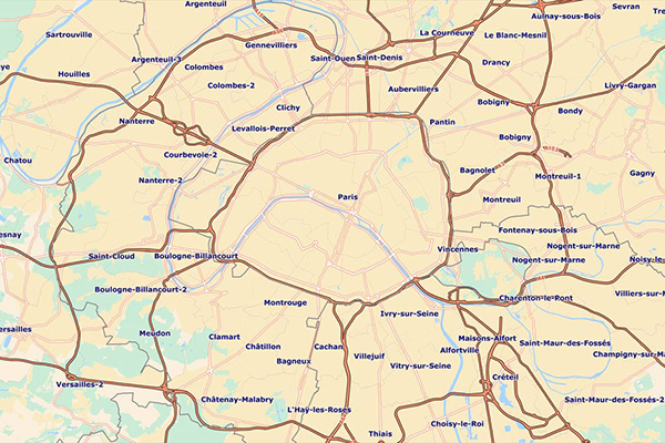 Francièmes Boundaries include cantons, communes, IRIS & postaux