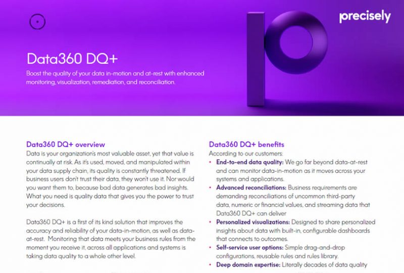 Precisely Data360 DQ+ Precisely Data360 DQ+ - Data in Motion