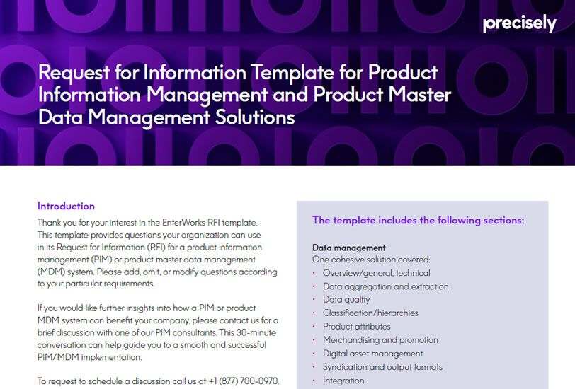 Request for Information Template for Product Information Management