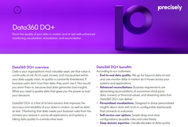 Precisely Data360 DQ+ Solution Sheet