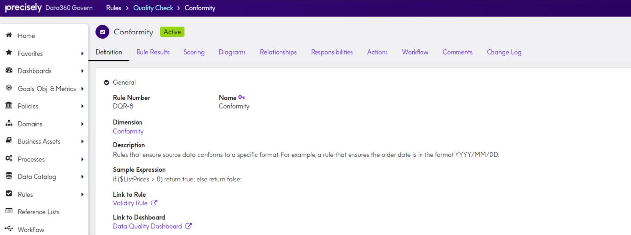 business rule created in Precisely Data360 Govern