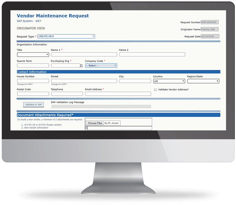 Vendor Maintenance Request