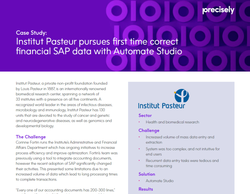 Institut Pasteur pursues first time correct financial SAP data with Automate Studio