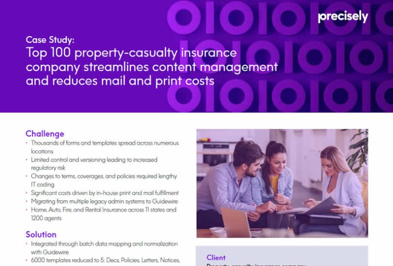 Top 100 Property Casualty Insurance Company Streamlines Content