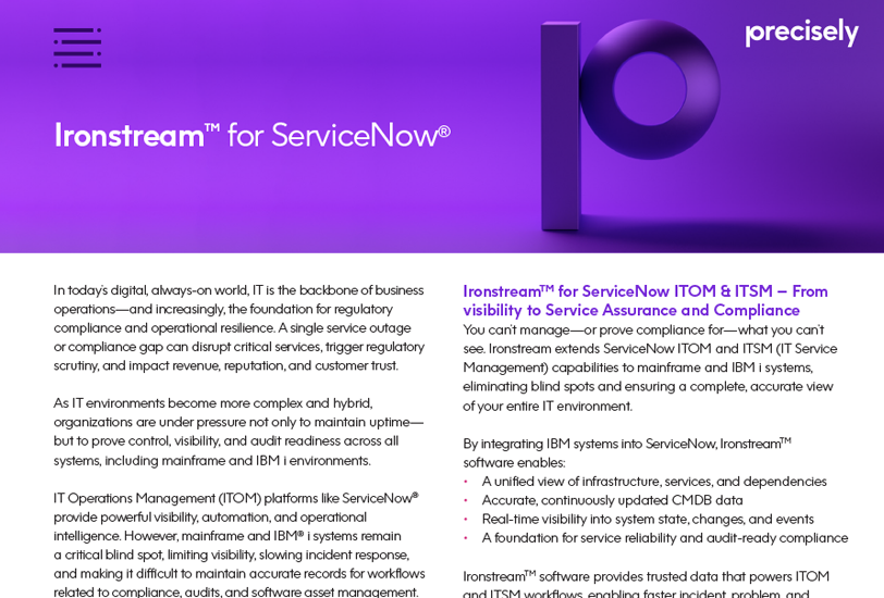 Ironstream for ServiceNow - Precisely