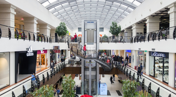 Inside a large shopping area.