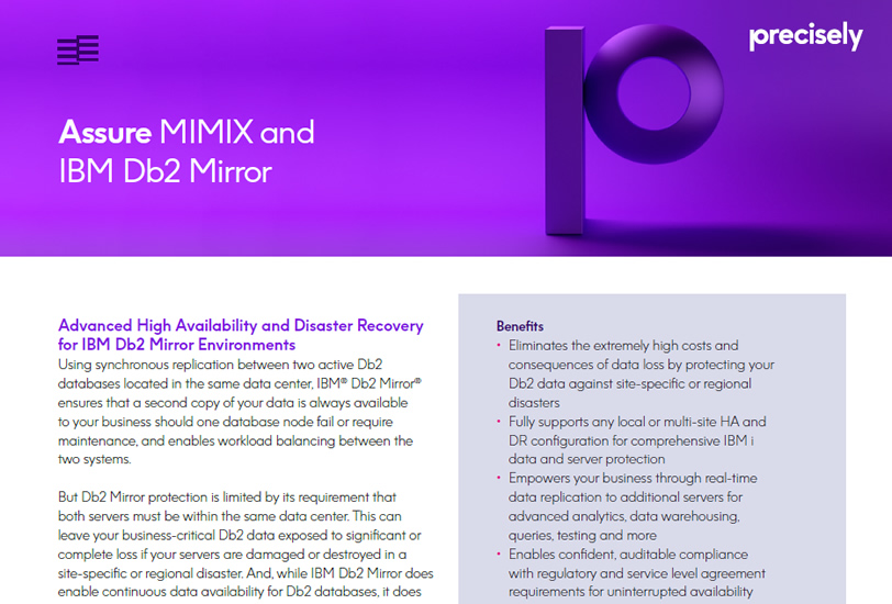 Assure MIMIX and IBM Db2 Mirror Assure MIMIX and IBM Db2 Mirror