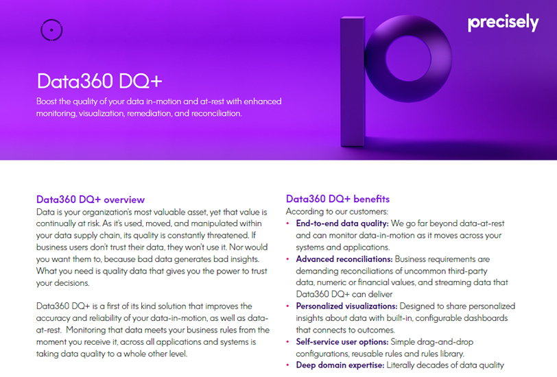Precisely Data360 DQ+ Solution Sheet Precisely Data360 DQ+ Solution Sheet