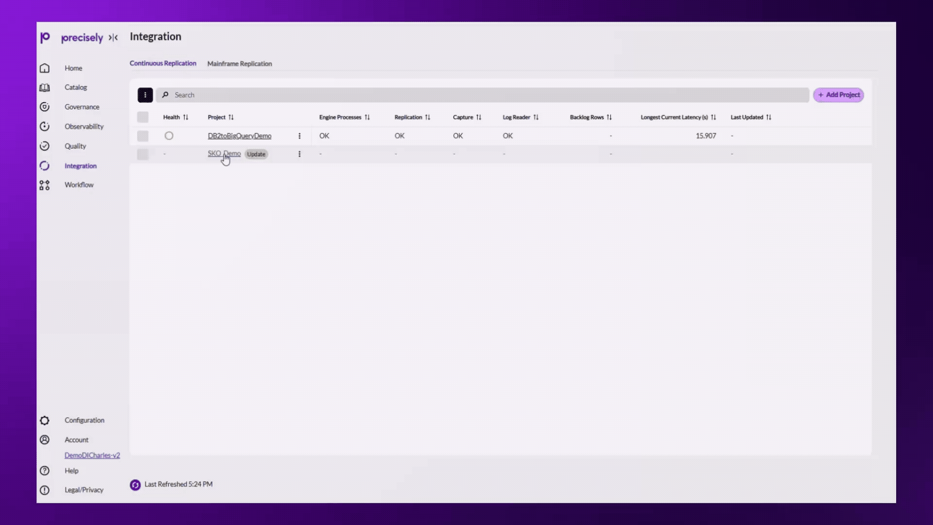 Build contiunous replication pipelines from Precisely