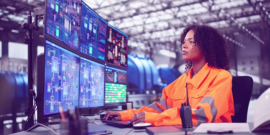 Oil and gas worker on a computer