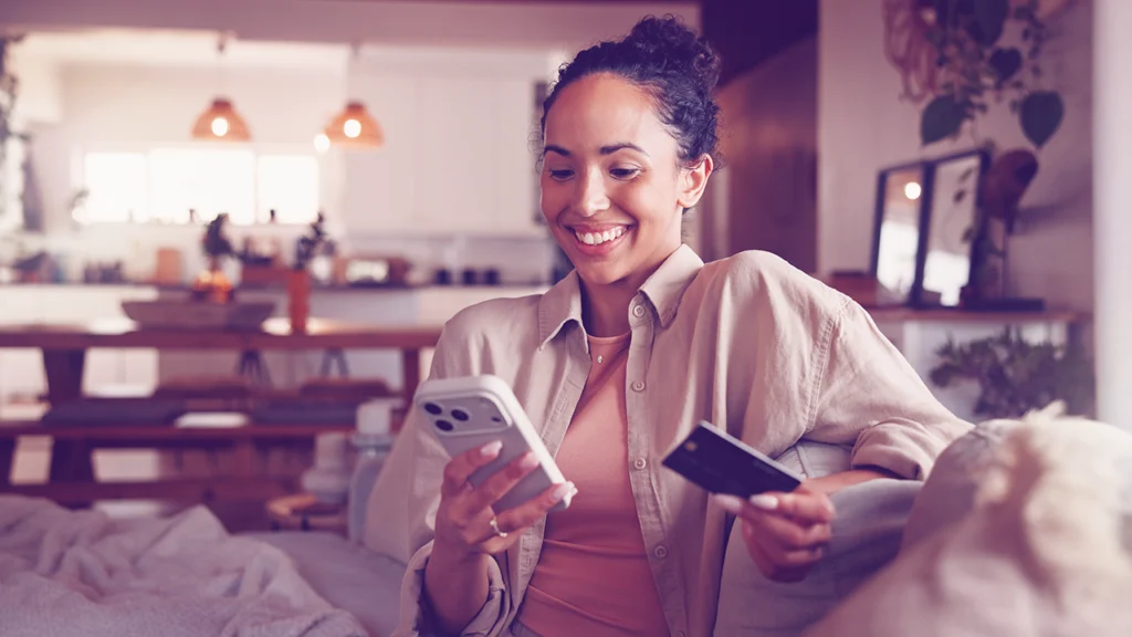 Woman using mobile banking