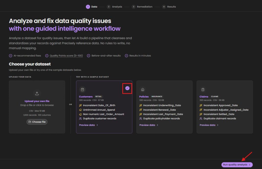 Precisely AI Studio - Data Quality Boost - Step 1
